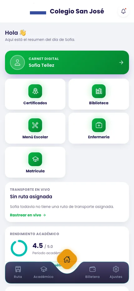 App de familias de CertiEdu — resumen de Inicio